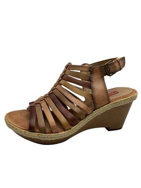 Pikolinos Wedge Sandals Women Sz 10.5-11 Gomera Calabaza Brown Leather 3" Heel